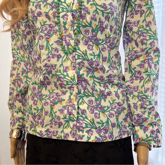 VINTAGE CATALINA WOMENS BLOUSE SIZE 10 WITH FLOWERS IN PURPLE YELLOW GREEN WHITE - Picture 2 of 9